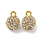 Rack Plating Brass Pendants, with Crystal Rhinestone, Round Ball Charms, Long-Lasting Plated, Lead Free & Cadmium Free, Golden, 12.5x9.5mm, Hole: 1.6mm
