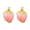 Handmade Flower Epoxy Resin Pendants, with Brass Peg Bails and Glass Micro Beads, Bud, Golden, Pink, 14~15x9~10x9~10mm, Hole: 1.2mm