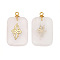 Natural Rose Quartz Pendants, Rectangle Charms with Golden Tone Stainless Steel Flower Slice, 21.5x13mm, Hole: 1.5mm