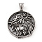 304 Stainless Steel Pendants, with 201 Stainless Steel Snap on Bails, Flat Round with Jesus Charms, Antique Silver, 38x34x7mm, Hole: 8.5x5mm