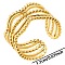 Stainless Steel Wave Open Cuff Ring for Unisex, Simple Adjustable Ring, Golden