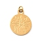 304 Stainless Steel Pendants, Flat Round Charms, Ion Plating(IP), Real 18K Gold Plated, Sun, 17x13.5x1.2mm, Hole: 2.5mm