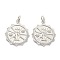 Brass Micro Pave Clear Cubic Zirconia Pendants, with Jump Ring, Long-Lasting Plated, Flat Round with Human, Real Platinum Plated, 21x18x1.5mm, Jump Ring: 5x1mm, 3mm Inner Diameter