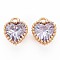 Brass Micro Pave Cubic Zirconia Charms, Nickel Free, Real 18K Gold Plated, Faceted Heart, Medium Orchid, 8x6x3.5mm, Hole: 1mm