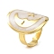 Oval & Moon 304 Stainless Steel Enamel Open Cuff Rings for Women, Real 18K Gold Plated, Adjustable