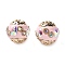 Handmade Polymer Clay Indonesia Beads, Round, with Alloy Core & Resin & Rhinestone, Light Gold, Pink, 16~17mm, Hole: 1.9mm
