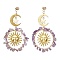 Vintage Natural Amethyst Ear Studs, with 304 Stainless Steel Findings, Ring with Moon, 68.5x40mm