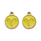 Alloy Enamel Pendants, Flat Round with Constellation/Zodiac Sign, Golden, Aries, Yellow, 15x12x2mm, Hole: 1.5mm