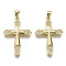 Brass Micro Pave Clear Cubic Zirconia Pendants, Nickel Free, Cross, Real 16K Gold Plated, 30.5x20.5x2.5mm, Hole: 4.5x3.5mm