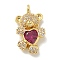 Rack Plating Brass Micro Pave Cubic Zirconia Pendants, Long-Lasting Plated, Lead Free & Cadmium Free, Bear Charms, Real 18K Gold Plated, 18.5x10x4.5mm, Hole: 2.2mm