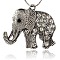 Tibetan Style Alloy Rhinestone Big Pendants, Cadmium Free & Lead Free, Elephant, Antique Silver, Crystal, 43x51x5.5mm, Hole: 3.5mm