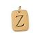 304 Stainless Steel Charms, with Jump Ring, Golden, Rectangle with Letter Charm, Letter Z, 12.5x9.5x1.5mm, Hole: 3mm