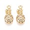 Brass Micro Pave Cubic Zirconia Pendants, Pineapple, Nickel Free, Real 18K Gold Plated, 17x8x3mm, Hole: 1.6mm