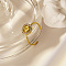 Stainless Steel Micro Pave Cubic Zirconia Adjustable Open Cuff Rings for Women, Square, Real 18K Gold Plated, Yellow