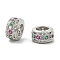 Brass Micro Pave Cubic Zirconia European Beads, Flat Round, Large Hole Beads, Rack Plating, Cadmium Free & Lead Free, Long-Lasting Plated, Platinum, 6x3mm, Hole: 3mm