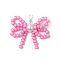 Handmade Glass Seed Beaded Pendants, Bowknot Charms with Glass Pearl and Copper Wire Loops, Silver Color Plated, Pink, 25.5x29.5x6.5mm, Hole: 2.5mm