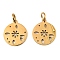 304 Stainless Steel Charms, with Jump Ring, Flat Round Charm, Laser Cut, Golden, Flower, 13.5x11.5x1mm, Hole: 3.4mm