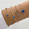 4Pcs 4 Styles Alloy Chain Bracelet & Bangle Set for Women, with Rhinestone & Glass, Blue, 7-7/8 inch(20cm)