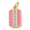 Rack Plating Brass Micro Pave Cubic Zirconia Pendants, with Enamel, Long-Lasting Plated, Lead Free & Cadmium Free, Rectangle Charms, with Jump Ring, Pink, 15x8.5x1.5mm, Hole: 3mm