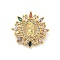 Virgin Mary Theme Rack Plating Brass Micro Pave Cubic Zirconia Pendants, Cadmium Free & Lead Free, Long-Lasting Plated, Flat Round with Virgin Mary Pattern, Real 18K Gold Plated, 18x18.5x5.5mm, Hole: 4x2mm