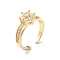 Clear Cubic Zirconia Flower Open Cuff Ring, Brass Jewelry for Women, Cadmium Free & Lead Free, Real 18K Gold Plated, US Size 7(17.3mm)