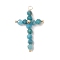 Natural Apatite Faceted Round Copper Wire Wrapped Pendants, Cross Charms, Light Gold, 38x23x5mm, Hole: 2.5mm