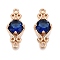 Brass Pave Faceted Glass Connector Charms, Cadmium Free & Nickel Free & Lead Free, Chinese Knot Links, Golden, Dark Blue, 15.5x6.5x3.5mm, Hole: 1mm