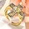 Brass Micro Pave Clear Cubic Zirconia Cuff Rings, Cross Rings for Women, Cadmium Free & Nickel Free & Lead Free, with King, Real Gold Plated & Real Platinum Plated, 23.5mm