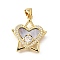 Brass Micro Pave Cubic Zirconia Black Shell Pendants, Cadmium Free & Lead Free, Star with Heart, Real 18K Gold Plated, 21x19.5x4mm, Hole: 3.5x5mm
