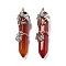 Natural Carnelian Big Pointed Pendants, with Platinum Plated Brass Findings, Undyed, Bullets, 55~60x16mm, Hole: 5x8.5mm
