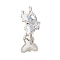 Brass Micro Pave Clear Cubic Zirconia Fold Over Clasps, Cadmium Free & Nickel Free & Lead Free, with Glass & Enamel, Butterfly, Platinum, 38mm, Hole: 1.2mm