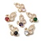 Brass with K9 Glass & Rhinestone Pendants, Light Gold, Butterfly Charms, Mixed Color, 29.5x19x6mm, Hole: 1.8mm