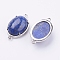 Brass Natural Lapis Lazuli Links connectors, Oval, Platinum, 15~15.5x25.5~26x6.5~7mm, Hole: 1.5~2mm