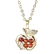 Apple Brass Micro Pave Cubic Zirconia with Natural Agate(Dyed) Pendants Necklaces, Brass Cable Chains Necklaces for Women, Golden, 17.80 inch(45.2cm)