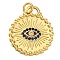 Brass Micro Pave Cubic Zirconia Pendants, Cadmium Free & Lead Free, Flat Round with Eyes Charms, Real 18K Gold Plated, 20.5x17.5x2.5mm, Hole: 2.7mm