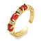 Oval Rack Plating Brass Micro Pave Cubic Zirconia Open Cuff Rings for Women, Cadmium Free & Lead Free, Long-Lasting Plated, Real 18K Gold Plated, Red, 4.4mm, Adjustable