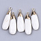 Natural Freshwater Shell Pendants, with Golden Plated Brass Findings, Teardrop, White, 32~33.5x9~10.5x4~5mm, Hole: 1.6mm