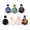 Natural Mixed Stone Perfume Bottle Pendants, with 304 Stainless Steel Findings, Faceted, Octagon Charms, Golden, 39~40x24~25x11~12mm, Hole: 1.8mm