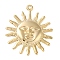 Brass Pendants, Sun, Real 18K Gold Plated, 25x22x1mm, Hole: 1.2mm