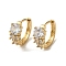 Brass Micro Pave Cubic Zirconia Hoop Earring, with Glass, Light Gold, 14.5x6mm