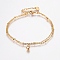 304 Stainless Steel Cable Chain Bracelets, Multi-strand Bracelets, with Rhinestone, Lobster Claw Clasps, Flat Round, Golden, Crystal, 7-1/8 inch(180mm), 1.5~2mm