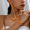 Flower Brass Enamel Pendant Necklace & Stud Dangle Earring & Link Bracelet, Golden, Dark Orange, 420mm & 180mm & 50x21mm