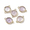 Brass Pave Natural Amethyts Faceted Flat Round Connector Charms, Rack Plating, Long-Lasting Plated, Golden, 12x17.5x5.5mm, Hole: 1.4mm