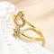 Brass Micro Pave Clear Cubic Zirconia Cuff Rings for Women, Cadmium Free & Nickel Free & Lead Free, Heart & Flower, Real 18K Gold Plated, Inner Diameter: US Size 9 3/4(19.5mm)