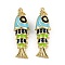 Brass Enamel Pendants, with Jump Ring, Fish Charm, Real 18K Gold Plated, Rack Plating, Lead Free & Cadmium Free, Long-Lasting Plated, Sky Blue, 29x9.5x7mm, Hole: 3mm