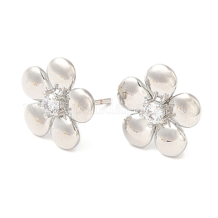 Серьги-гвоздики из латуни с прозрачными фианитами EJEW-Q770-10P-1