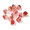 Baking Painted Handmade Gold Sand Lampwork Beads, Cube, Red, 8~9x9x6~7mm, Hole: 1.8mm