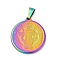 Ion Plating(IP) 304 Stainless Steel Pendants, Flat Round with Saint Benedict Medal, Rainbow Color, 31x28x3mm, Hole: 8x4.5mm