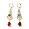 Teardrop Rack Plating Golden Brass Dangle Leverback Earrings, with Cubic Zirconia for Women, Colorful, 56x11.5mm