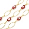 Rack Plating Brass Enamel Link Chains, Long-Lasting Plated, Unwelded, Real 18K Gold Plated, Oval with Evil Eye, Red, 13~13.5x5~7x0.8~4mm